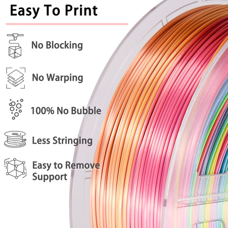 LOCYFENS Silk PLA Filament Multicolor, 3D Printer Filament Rainbow PLA Filament 1.75mm +/- 0.02mm, 3D Printing Filament 1kg/2.2lbs LOCYFENS