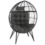 VINGLI Outdoor Egg Chair Oversized Lounge Chair with Cushions, Wicker Chair Indoor for Patio Porch, Backyard, Living Room, Balcony, 600lb Capacity (Black) VINGLI