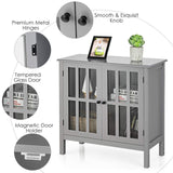 Tangkula Sideboard Buffet Storage Cabinet, with 2 Glass Doors, Liquor Curio Cabinet for Home Kitchen Dining Room, Cupboard Console Table (Grey) Tangkula