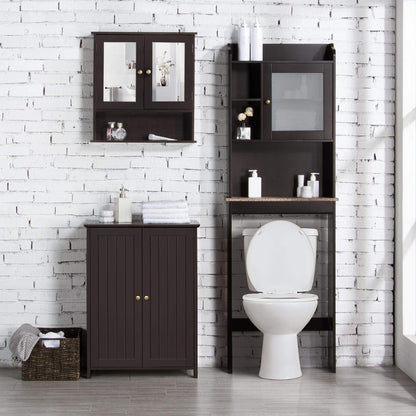 Topeakmart Bathroom Floor Cabinet Double Doors Free-standing Storage Cabinet with Adjustable Shelves, Anti-toppling Design, Espresso - WoodArtSupply