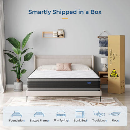 Vesgantti Twin Mattress, 10 Inch Hybrid Twin Size Mattress with Memory Foam and Individually Pocket Spring, Pressure Relief & Support, Medium Firm Feel, Mattress in a Box