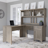 Bush Furniture Salinas L Shaped Desk with Hutch in Driftwood Gray | Corner Table with Drawers and Storage for Home Office Bush Business Furniture
