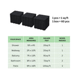 60 Pcs Floor Tiles, Pebble Pattern Plastic Interlocking Deck Tiles, 12" x 12" Patio Tile Outdoor Interlocking All Weather, Outdoor Waterproof Flooring for Bathroom Shower, Balcony, Porch, Black cloblane