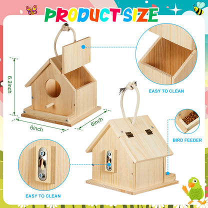 Liliful 1 Set Wooden DIY Birdhouse Kit for Adults Unfinished Wooden Bird Houses with Paints and Paintbrushes Hanging Woodworking Christmas Craft Gifts Kit for Boy or Girl Classroom Birthday Activity