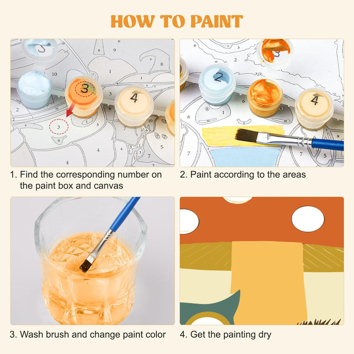 MXJSUA 4 Pack Cute Animals Paint by Numbers Kit with Framed Canvas for Ages 6-12 Kids, Panda Paint by Numbers Kits for Children Beginners, Acrylic Oil Painting for Home Wall Decor Gift (8x8 inch) MXJSUA