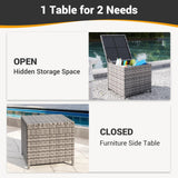 UDPATIO Outdoor Wicker Side Table with Storage Set of 2 Patio Rattan End Table Small Resin Square Container Coffee Table Backyard Pool for Furniture Covers, Toys and Gardening Tools (Grey) UDPATIO