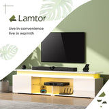 Lamtor TV-Stand for 85 Inch TV - Led TV Stand with Power Outlet, Modern Entertainment Center with Glass Shelf, High Glossy Gaming TV Media Console for Living Room, White Lamtor