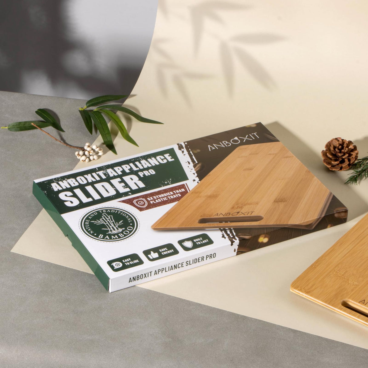 ANBOXIT Bamboo Appliance Slider, Sliding Tray for Coffee Maker, Kitchen Countertop Appliance Rolling Tray, Coffee Pot Slider Tray with Rubber Wheels, Wide - Small (10"D x 12"W) ANBOXIT