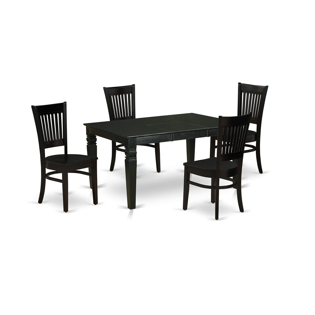 East West Furniture WEVA5-BLK-W Weston 5 Piece Room Set Includes a Rectangle Wooden Table with Butterfly Leaf and 4 Kitchen Dining Chairs, 42x60 Inch, Black East West Furniture