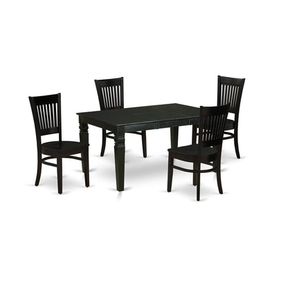 East West Furniture WEVA5-BLK-W Weston 5 Piece Room Set Includes a Rectangle Wooden Table with Butterfly Leaf and 4 Kitchen Dining Chairs, 42x60 Inch, Black - WoodArtSupply