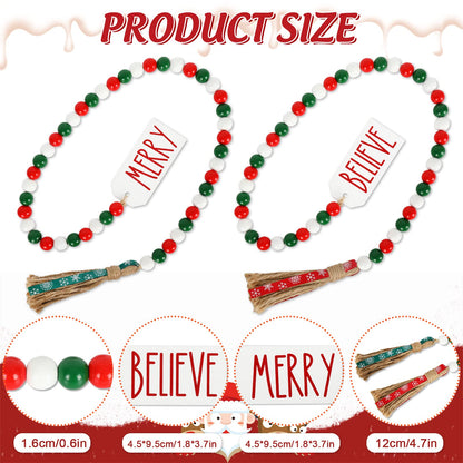 Whaline 2Pcs Christmas Wooden Bead Garlands Xmas Natural Wood Bead Garland with Rope Tassel Classical Red Green Beads Hanging Decor for Farmhouse Tiered Tray Home Wall Decor Christmas Party Suppliers