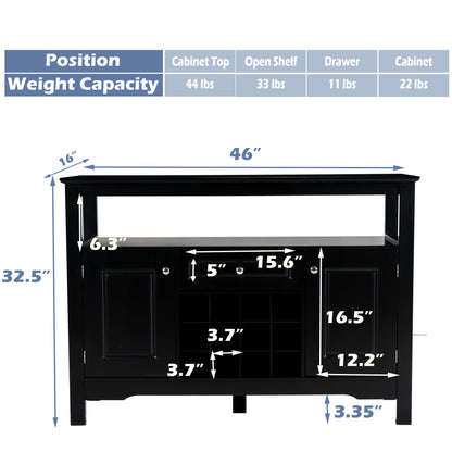 LOKO Buffet Cabinet with Storage, Bar Cabinet with Removable Wine Rack, Buffets & Sideboards with Various Storage Space, 46 x 16 x 32.5 inches (Black) - WoodArtSupply