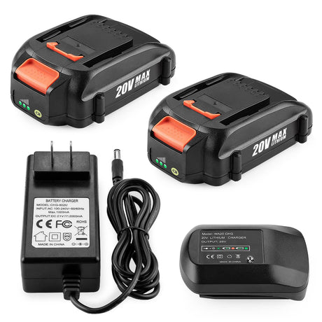 Energup 2Pack Lithium Replacement for 20V Battery and Charger Kit, Compatible with All 20V Batteries WA3520 WA3525 WA3575 WG151s WG251s WG540s WG545s WG890 WG891 + 20 Volt Battery Charger energup