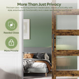 Bestier 48in x 84in Farmhouse Glass Barn Door with 8ft Hardware Kit & Handles, MDF Barn Door Covered with Water-Proof & Scratch-Resistant PVC Surface, Easy Assembly, 5-Panel, Rustic Brown Bestier