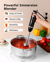 Sangcon Immersion Blender Handheld, 3-in-1 Hand Blender Electric, 400W Handheld Blender, Stainless Steel Blade Stick Blender with Whisk, Milk Frother Attachments - Black sangcon
