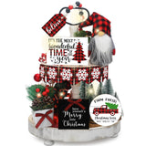 Soaoo 16 Pcs Christmas Tiered Tray Decor Christmas Gnome Plush Tray Decor Farmhouse Buffalo Plaid Wood Table Signs for Holiday Table Centerpieces Home Decorations Soaoo
