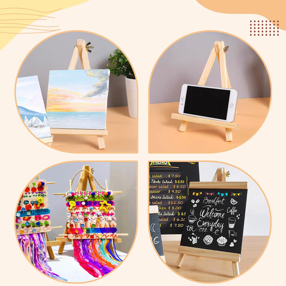 DOMMARE 9.4 in Wooden Easel Stand for Painting, Canvases, Art, Crafts, Tabletop Easels, Small Wood Table Top Paint Tripod Station for Kids Adults, Portable Display Photo Picture Sign Holder(3 Pack) DOMMARE