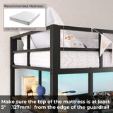 DICTAC Twin Metal Loft Bed with L-Shaped Desk, LED Lights, Charging Station, and Storage Solutions in Black DICTAC