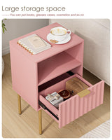 Aienvey Nightstand,Bedside Table with Gold Frame,Pink Night Stand,Bedside Furniture, Modern Side Table with Drawer and Shelf for Bedroom,Living Room (Pink, Large) Aienvey