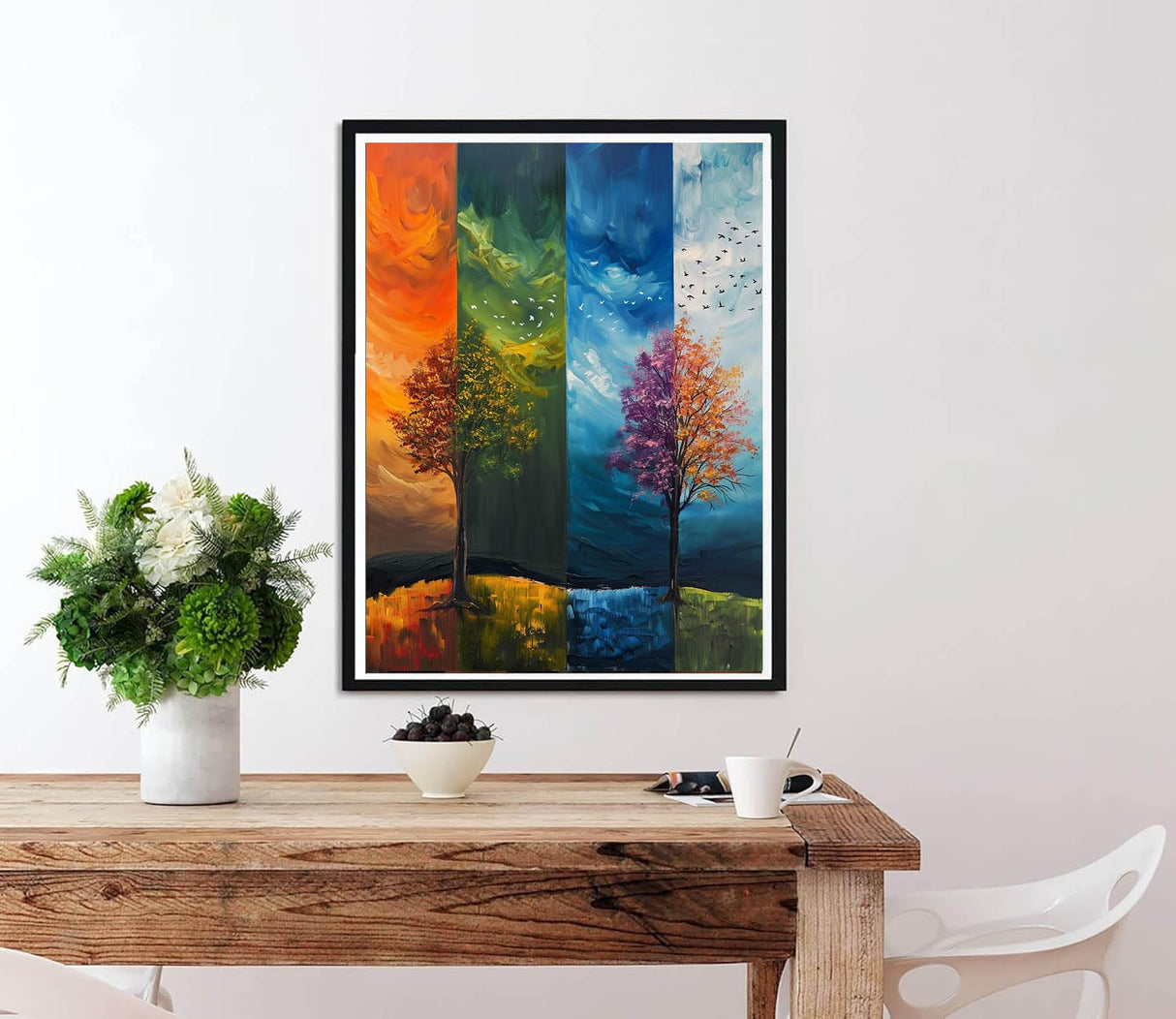 Diymood Paint by Numbers for Adults Tree, DIY Oil Painting Four Seasons Acrylic Paint by Number Kits for Kids Adults Beginner for Home Wall Decor 16x20 inch Diymood