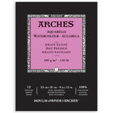 Arches Aquarelle Watercolor Pad, Hot Pressed, 140lb/300gsm, 12 Sheet, 9x12 inch, Arches Watercolor Paper 100% Cotton Arches