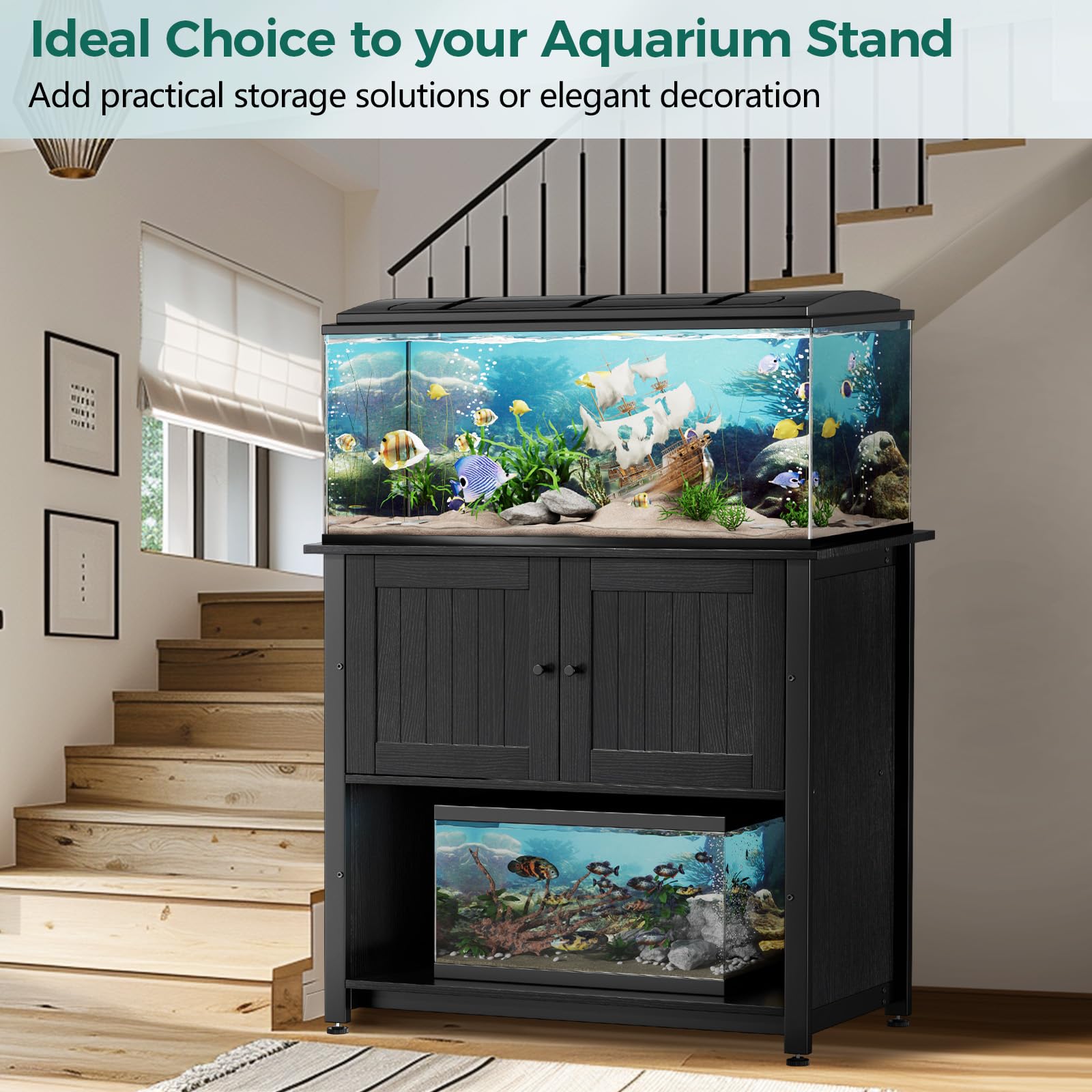 Tatub 40-50 Gallon Fish Tank Stand, Aquarium Stand with Storage Cabinet for 10-50 Gallon Fish Tank, Turtle Tank, Reptile Tank, Heavy Duty Metal Frame 1000 LBS Capacity, Dark Black - WoodArtSupply