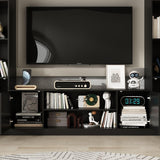 TAMUNE Entertainment Center with Bookshelves Modern Media Center with Open Shelves & Bridge TV Wall Unit with Doors, for Living Room Black (81.1”W x 11.8”D x 70.9”H) TAMUNE