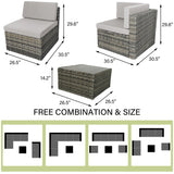 UIXE Outdoor Patio Furniture Sets with Propane Fire Pit Table, 10 Pieces Wicker Patio Sectional Sofa Lounge Couch Seating PE Rattan Conversation Set Includes 45" Gas Fire Table, Light Gray UIXE