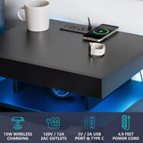 HOMMPA LED Nightstand with Wireless Charging Station & USB Ports, 3 Drawer Night Stand with LED Light RGB Adjustable Brightness, Smart Nightstand High Gloss Bedside Table for Bedroom Gray HOMMPA