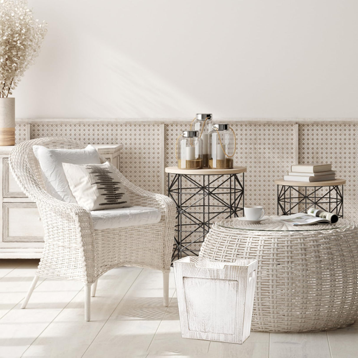 TOPZEA Wood Trash Can, Rectangular Rustic Wooden Waste Basket Farmhouse Wastebasket Bin with Handle Small Narrow Garbage Can Trash Bin for Near Desk, Bedroom, Office, Bathroom, Living Room Decor TOPZEA