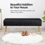 Furniliving 44 Inch Bedroom Bench, Upholstered Tufted Striped Fabric Ottoman Benches with X-Shaped Metal Legs for Living Room, Entryway Solid Wood Indoor Bench for Foyer (Black) Furniliving