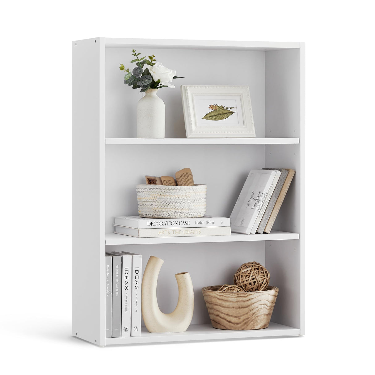 VASAGLE Bookshelf, 23.6 Inches Wide, 3-Tier Open Bookcase with Adjustable Storage Shelves, Floor Standing Unit, Cloud White ULBC163T14 VASAGLE