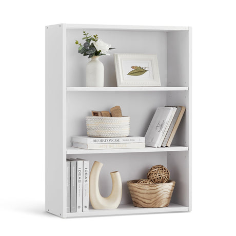 VASAGLE Bookshelf, 23.6 Inches Wide, 3-Tier Open Bookcase with Adjustable Storage Shelves, Floor Standing Unit, Cloud White ULBC163T14 VASAGLE