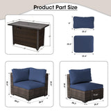 gaildon 7 Piece Patio Furniture Set with 42" Fire Pit Table Outdoor Sectional Conversation Sofa Set with Coffee Table and Comfortable Cushions, Blue gaildon