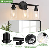 Zarbitta 3-Light Bathroom Light Fixtures, Black Modern Vanity Lights with Clear Glass Shade, Bathroom Wall Lamp for Mirror Kitchen Living Room Hallway Cabinet Porch Zarbitta