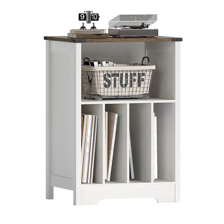 ChooChoo Record Player Stand, Vinyl Record Storage Cabinet, Turntable Stand Holds up to 160 Albums, Record Player Table Display Shelf for Living Room, Bedroom, Office, Rustic White ChooChoo