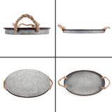 Hipiwe Galvanized Metal Iron Oval Tray with Rope Handle Farmhouse Serving Tray Rustic Industrial Decorative Centerpiece for Coffee Table Weddings and Parties Decor, Large Hipiwe