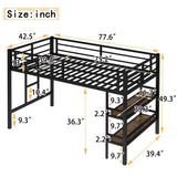 Metal Twin Size Low Loft Bed with Storage Sheves for Kids,Heavy Duty Kids Loft Bed for Boys Girls Junior,Space Saving,Black Bellemave