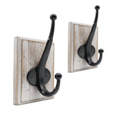 Lomuke Towel Hooks for Bathroom Wall Mounted, 2 Pack Farmhouse Rustic Wall Hooks for Hanging Coat Robe Keys, Heavy Duty Wood Black Hooks for Kitchen Bedroom Decorative (Weathered White) Lomuke
