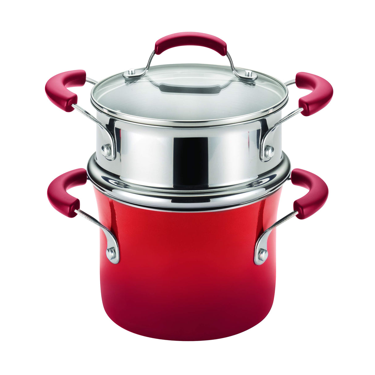 Rachael Ray Brights Sauce Pot/Saucepot with Steamer Insert, 3 Quart, Two-Tone Red Rachael Ray