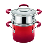 Rachael Ray Brights Sauce Pot/Saucepot with Steamer Insert, 3 Quart, Two-Tone Red Rachael Ray