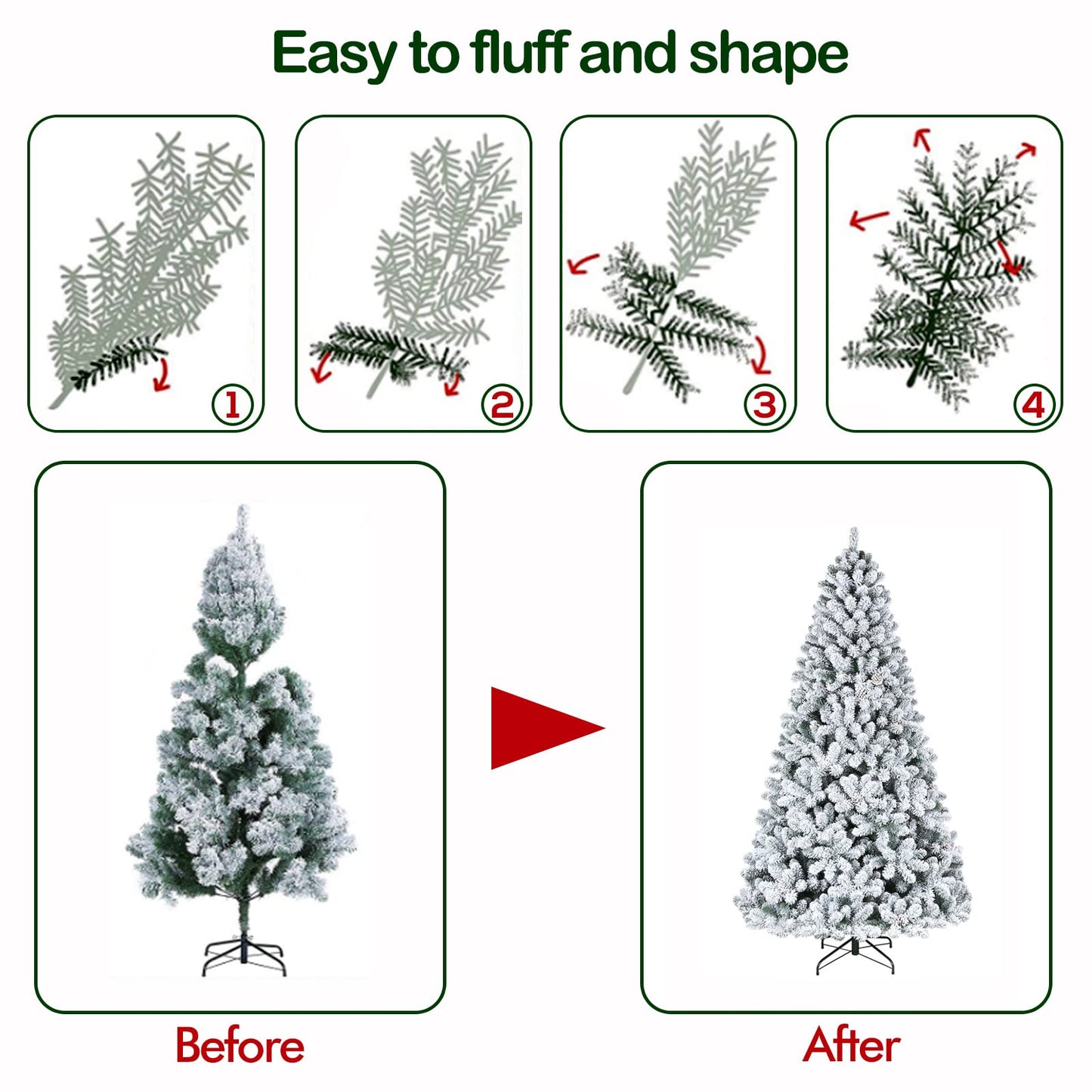 Hykolity 6 ft Snow Flocked Christmas Tree, Artificial Christmas Tree with Pine Cones, 250 Warm White Lights, 762 Tips, Metal Stand and Hinged Branches