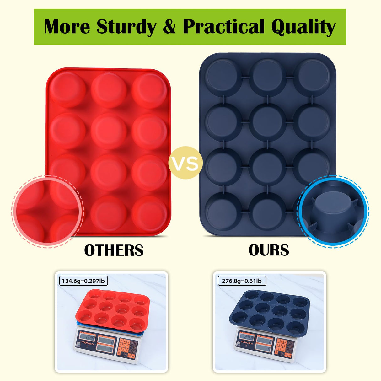 Vnray 2 Pack Silicone Muffin Baking Pan & Cupcake Tray 12 Cup - Nonstick Cake Molds/Tin, Silicon Bakeware, BPA Free, Dishwasher & Microwave Safe (12 Cup Size, Grey) Vnray