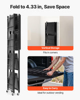 VEVOR 5-Tier Foldable Storage Shelf, 28W x 15D x 64H Inch Folding Metal Rack Shelving Unit, No Assembly Organizer Shelf with 5 Wheels & 4 Hooks for Pantry, Kitchen, Garage, Basement, Black VEVOR