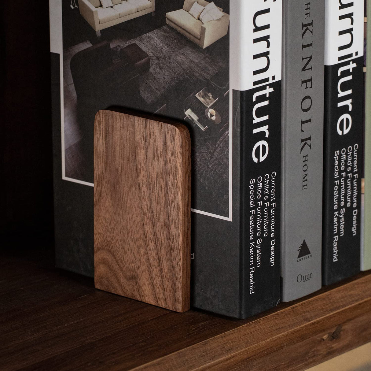 Muso Wood Book Ends for Shelves, Non-Slip Bookends, Heavy Duty Wooden Bookend Support for Books and Movies (Walnut 1 Pair) muso wood