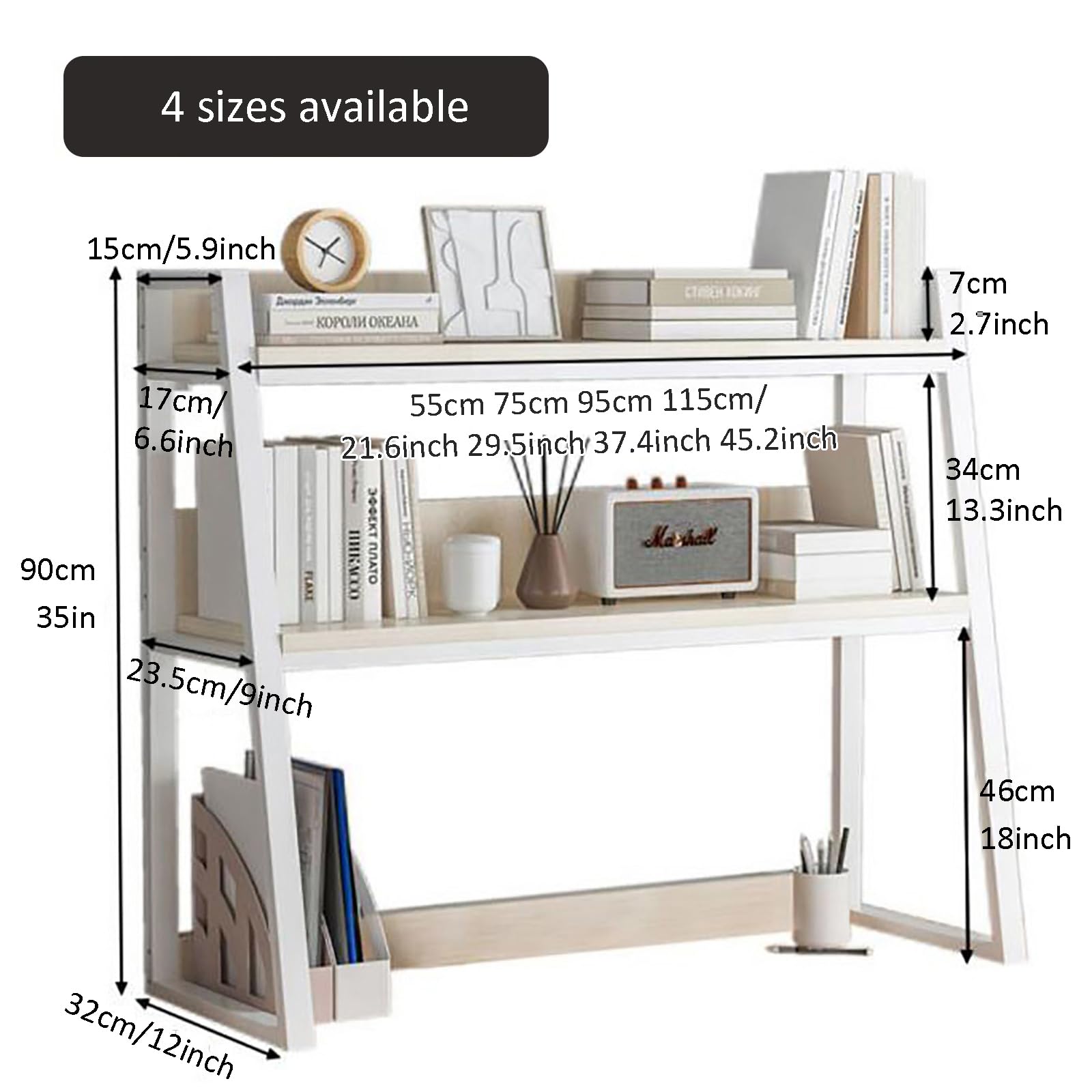 Desktop Bookshelf and 2-Tier Hutch Organizer for Efficient Workspace Storage - WoodArtSupply