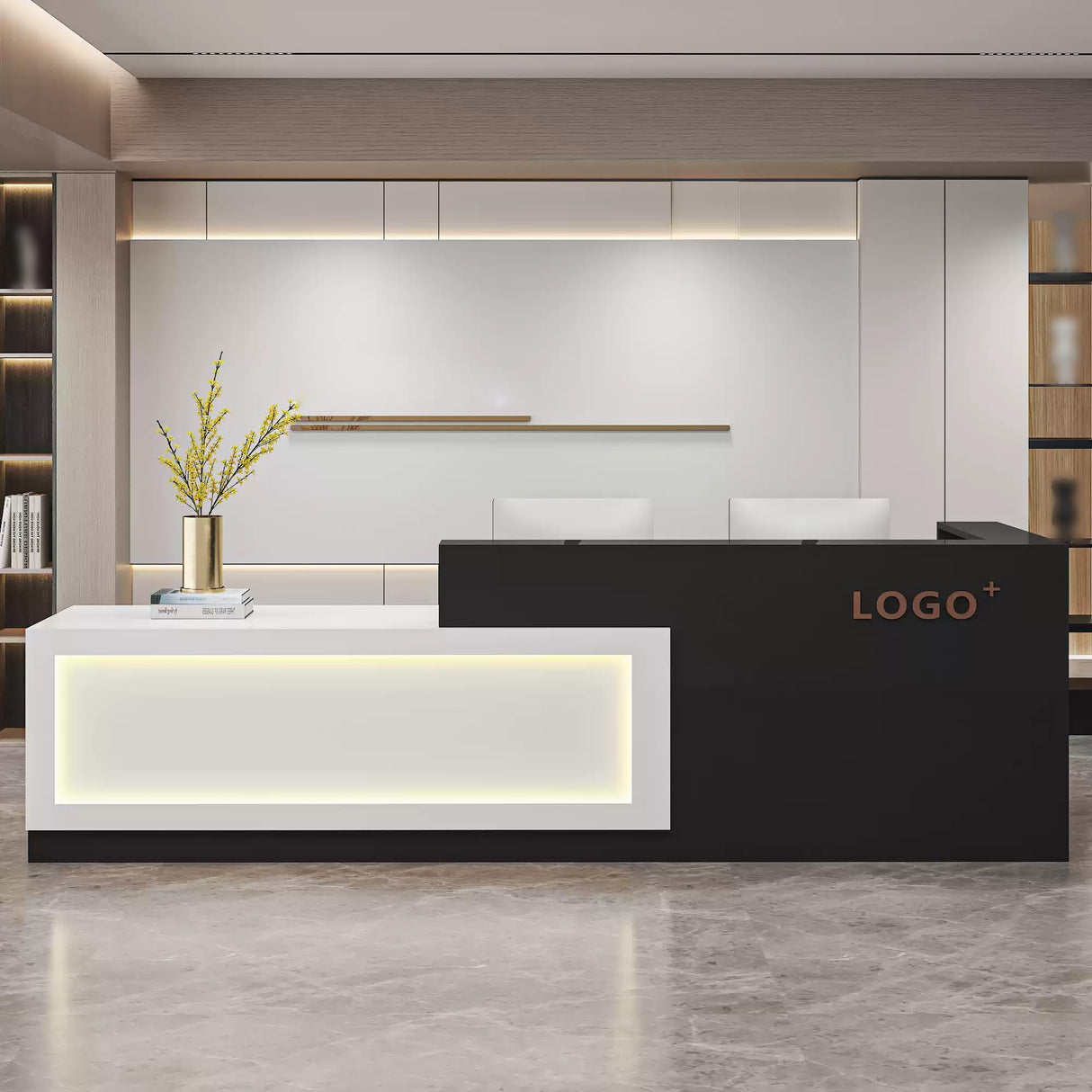 Office Reception Desk with Counter Sturdy Front Desk Reception Counter with Lockable Drawer & Light Strip Receptionist Easy to Put Together & Quick for Lobbies, Office, SOHO, Shop Generic