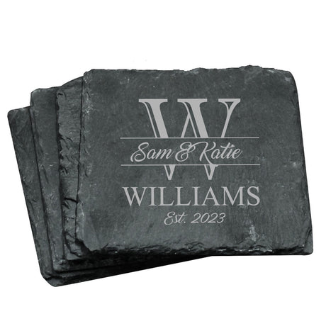 Custom Engraved Slate Coasters Set of 4 - Monogrammed Coasters for Drinks, Weddings, Couples, Anniversaries - Personalized (Square) My Personal Memories