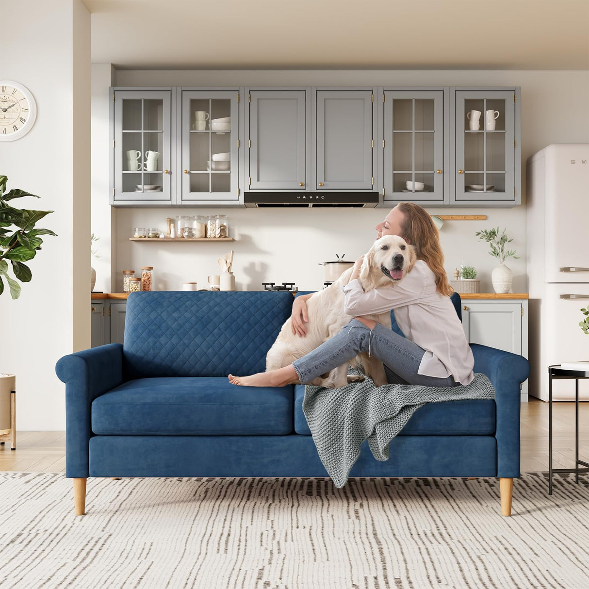 Vesgantti 65" Blue Loveseat, Comfy Mid-Century Modern 2-Seat Sofa, No-Tool Assembly Small Couch for Living Room & Bedroom Vesgantti