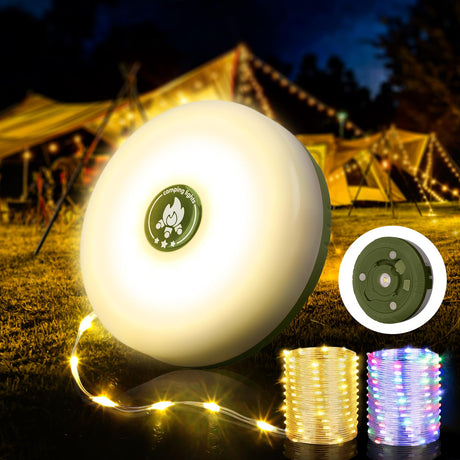 OGERY Camping String Lights, 4 in 1 Quick Storage 32.8FT Rechargeable Tent Lights String with 8 Lighting Modes, Hanging Waterproof Portable LED Lamp for Outdoor Patio Awning Garden Party Essentials OGERY